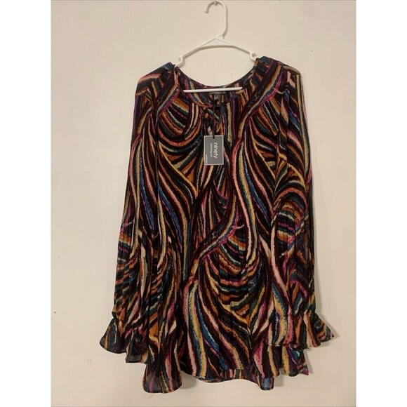 NWT Ninety Clothing Co Pleated women’s blouse XL multi color long sleeve - Picture 1 of 5
